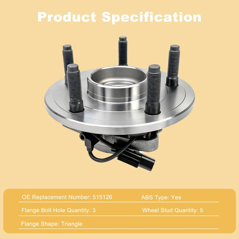 515126 Two Piece Front Wheel Hub And Bearing Assembly For 2009 2010 2011 Ram 1500 From December 2008 Direct Replacement OE Quality