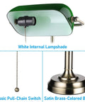 Green Glass Bankers Desk Lamp With Brass Base, Vintage Banker Style Library Light, Pull Chain Switch, E26 Compatibility
