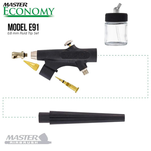 Beginner Friendly Single Action External Mix Siphon Feed Airbrush Set With 0.8mm Tip And One Eighth Inch Air Inlet pieces overview