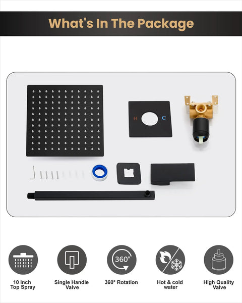 Built Tough 10 Inch Matte Black Shower Faucet Set Featuring Solid Brass Shower Valve Kit And Rust Resistant Stainless Steel Arms For Easy Install And A Smooth Daily Shower Experience Anytime