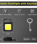 Rechargeable Keychain Flashlight 4 Pack With COB LED Ultra Bright Work Light Magnet Clip Bottle Opener, dimensions shown
