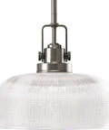 One Light Pendant From Archie Collection With Clear Prismatic Glass And Antique Nickel Finish, 10.5 Inch Diameter By 9.25 Inch Height