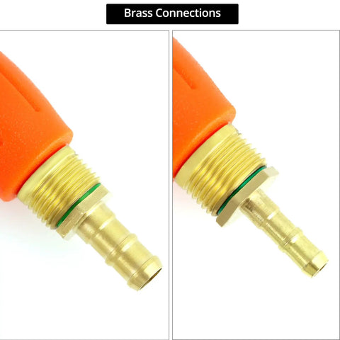 Close-up of brass connections on Beefy All Metal Replacement Sprayer Wand Kit 29 Inch with Adjustable Nozzle Brass Barbs.