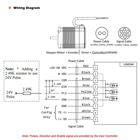 Wiring diagram for Integrated Closed-Loop Stepper Motor with built-in encoder and pulse-direction interface.