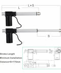Heavy Duty Linear Actuator With DC 12V Or 24V Electric Motor showing components and dimensions for smooth travel and serious push power