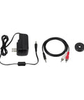 Audio-Technica At-Lp60X-Bk Fully Automatic Belt Drive Stereo Turntable Black Hi Fi accessories, including power adapter and audio cables.