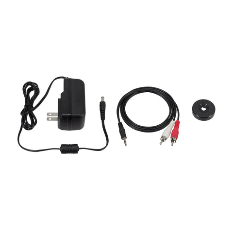 Audio-Technica At-Lp60X-Bk Fully Automatic Belt Drive Stereo Turntable Black Hi Fi accessories, including power adapter and audio cables.