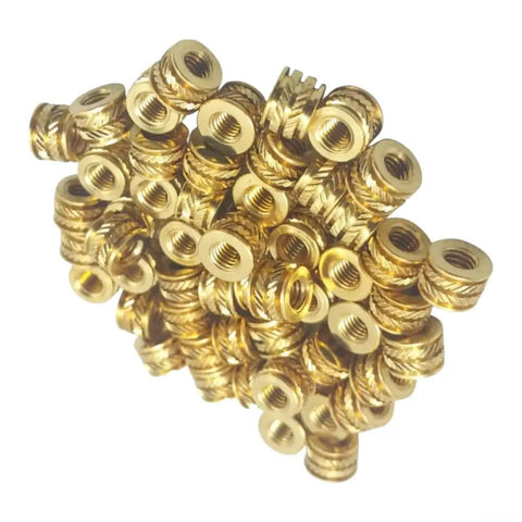 Industrial Grade 6-32 Brass Heat Set Inserts Optimized For Thermoplastic Bonding And 3D Printer Frames stacked for easy installation.