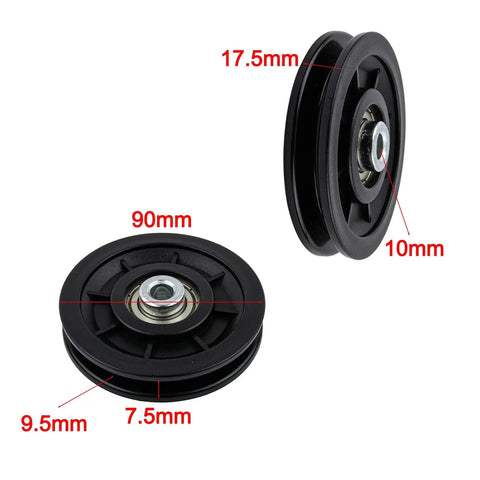 Six Pack Nylon Pulley Wheels With Bearings For Home Gym Cable Machines Quiet Replacement Rollers For Fitness Gear And Garage Doors Smooth Low Noise Cable Movement Durable Set Of 6 90mm black nylon pulley wheels with steel bearings, 17.5mm wide