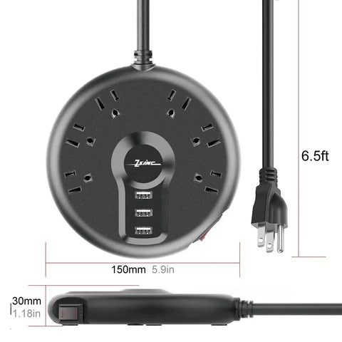 Power Strip With Six Outlets And Three USB Ports, Six And A Half Foot Long Flat Plug Cord, Surge Protector With Overload Protection
