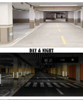 Heavy Duty Reflective Garage Wall Guard Plus Slick Rubber Corner Protector For Car Door Bumper Shield With High Visibility Night Safety Strip Tough As Nails Warehouse Parking Lot Anti Collision Bumper Guard Black in day and night settings.