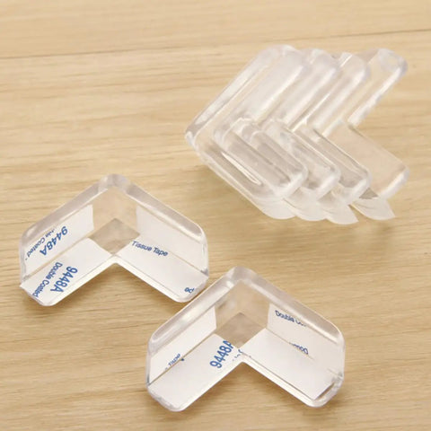 Safe Corner Protectors For Furniture With Double Sided Adhesive Tape 30 Pack PVC Corner Bumpers on wooden surface