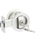Round Recessed Door Lock With Keys For Pocket Doors, Invisible Privacy Sliding Door Hardware In Silver For Doors, 66mm Handle, 80x27mm Deadbolt