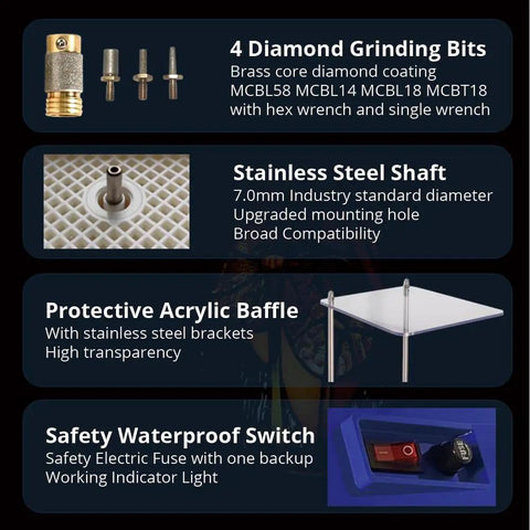No Sweat Heavy Duty Dual Layer Portable Stained Glass Grinder With Four Size Diamond Bits And Smooth 4200 Rpm Motor auto water delivery components and features
