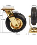 Heavy Duty 8 Inch Pneumatic Rubber Tires For Hotel Luggage Carts Smooth Rolling Brass Hub dimensions and details