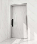 Metal Barn Door Pull Set, Four Pack Long Base Flat Head Drawer Pulls For Barn Doors, Black Finish on White Wood Door