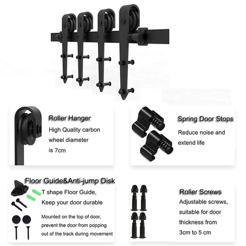 Heavy Duty Bypass Sliding Barn Door Hardware Kit For Double Doors With Single Track Carbon Steel Black Powder Coated components