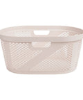 40 Liter Laundry Basket With Lightweight Plastic Build Ivory Wicker-Look Hamper For Clothes shown in ventilated design