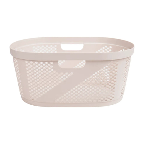 40 Liter Laundry Basket With Lightweight Plastic Build Ivory Wicker-Look Hamper For Clothes shown in ventilated design