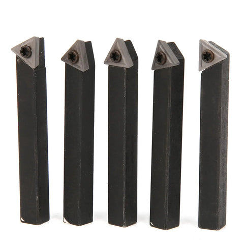 Five 1/4in indexable turning tools with cemented carbide inserts (60°, 75°, 90°) arranged in a row.