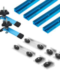 24 Inch Double Cut T Track Kit with long, short, inline stops, hold down clamps, four 24 inch universal T track bars for jig work