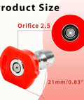 Side view of red 0-degree pressure washer nozzle with 1/4 in quick-connect