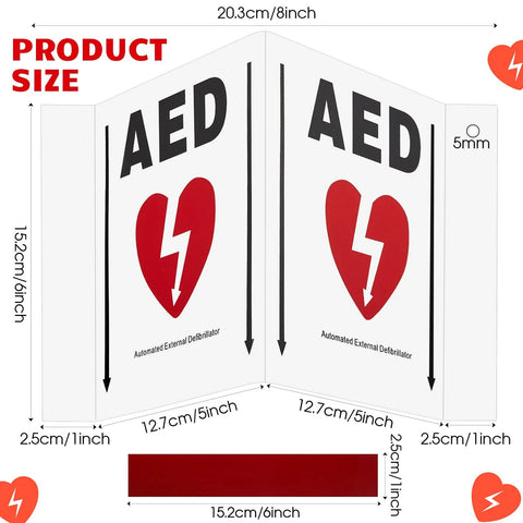 Kigley AED projection sign, two 5x6 in aluminum panels with AED heart symbol and defibrillator text, predrilled holes