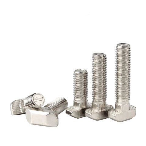 Ten Pack Nickel Plated Steel M5 M6 M8 T Hammer Head Bolts For Aluminum Profile Connectors EU20 EU30 EU40 45mm Length 10 Pieces