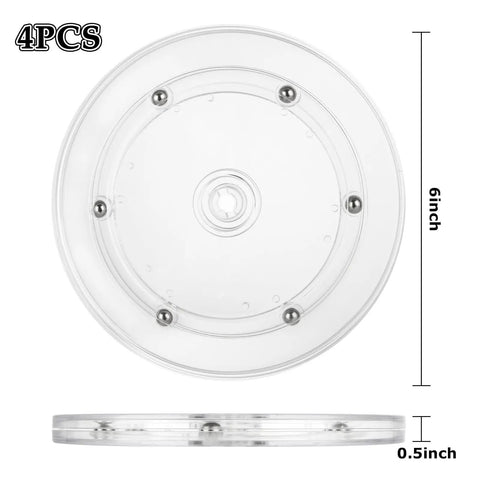 4 Pack 6 Inch Clear Acrylic Lazy Susan Turntables With Ball Bearing Rotation top and side view