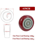Heavy Duty PVC Wheel Casters Set Of 4 For Furniture Appliances Carts And Industrial Machines showing 4 inch size diagram