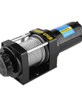 Solid 4000lb Electric Winch With 12V Motor And Three Stage Planetary Gears, featuring steel cable and compact design.