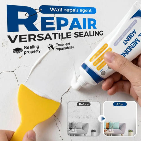 All In One Wall Patch Repair Paste Kit For Drywall Cracks And Holes being applied with scraper, quick drying mending agent in use