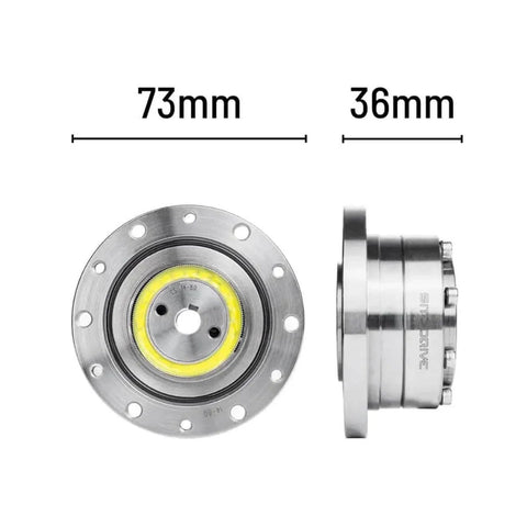 Beefy Torque Harmonic Drive Strain Wave Gear Reducer for automation robots and stepper motors, shown with dimensions 73mm x 36mm.