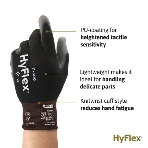 Rugged Nylon Knitted Work Gloves Featuring Polyurethane Palm Coating For Car Garages And Metal Fabrication Light Duty Industrial Gear Providing Rock Solid Grip And Sweet Manual Control XL Size, showing lightweight design.