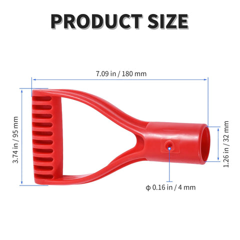 Two Pack Red D Shaped PVC Shovel Handle Grips For Plastic Spades Replacement Snow Shovel Garden Tool dimensions diagram