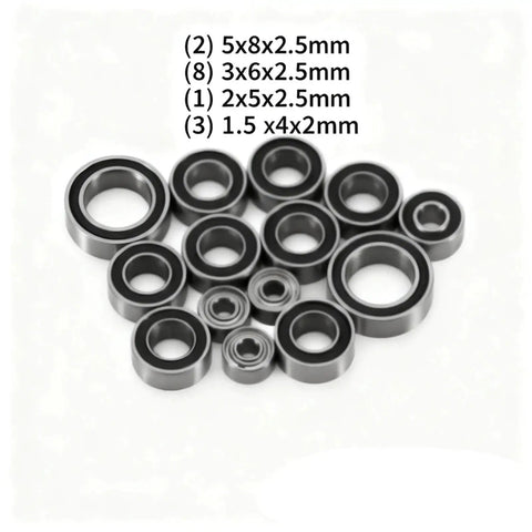 Losi RC Car Repair Kit For Micro TB 1 24 Scale Full 14Pcs Bearing Set showing mixed small steel bearings with dimensions