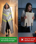 Emergency Fireproof Hooded Cloak For Quick Fire Escape, Life Saver Silver Silicone Coated Fiberglass Fire Blanket 59 By 63 Inches, Heat Resistant Safety Cover For Escape, Fire Retardant Blanket For Home Or Workplace Emergencies
