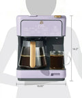 Total Game Changer Multi Brew Coffee Maker 12 Cup Glass Carafe Plus Single Serve Brewer For Pods Or Grounds Brews Over Ice No Fuss Touchscreen Dope Lavender Finish with glass carafe and cup.