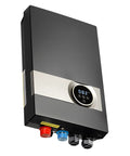Tankless Electric Water Heater Delivers Instant Hot Water Under Sink For Bathroom Cabinet Or Kitchen Counter Featuring sleek matte black design and digital display.