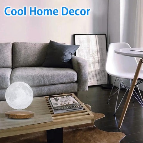 Levitating Moon Light With Magnetic Base And Remote Control Dope Floating 3D Moon Lamp Spins In 3 Color Modes in modern living room