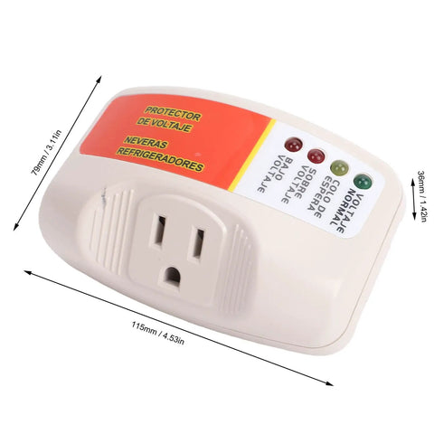 Top Shelf Single Outlet Surge Protector With No Sweat Voltage Defense For Heavy Duty Home Appliances Like Air Conditioners Freezers Ice Makers Washing Machines US Plug Smooth Delay Tech on display with indicator lights.