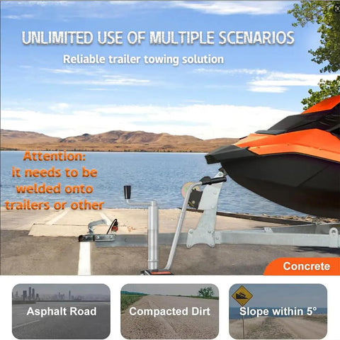 Heavy Duty Electric Trailer Dolly With 5000 Lbs Tow Capacity, Powerful 350W Motor Jockey Wheel on concrete ramp with boat.