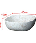 USZWBY Vessel Sinks Vessel Sink Square Vintage Hand Carved Lotus Pattern Countertop Ceramic Bathroom Art Basin Bathroom Bowl Sink, 40cm x 40cm x 15cm.