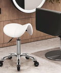 Heavy Duty Saddle Rolling Stool With Wheels Hydraulic Swivel Ergonomic Leather Seat Adjustable Height 400 Lb Capacity