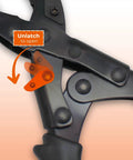 Latch mechanism on the Heavy Duty Revolving Hole Punch Kit With Six Size Heads for belts and leather crafts