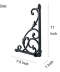 4 Pack Badass Cast Iron Shelf Brackets 11 By 7.5 Inch Antique Black Corbels With Screws And Anchors showing detailed vine pattern design.
