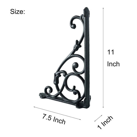 4 Pack Badass Cast Iron Shelf Brackets 11 By 7.5 Inch Antique Black Corbels With Screws And Anchors showing detailed vine pattern design.