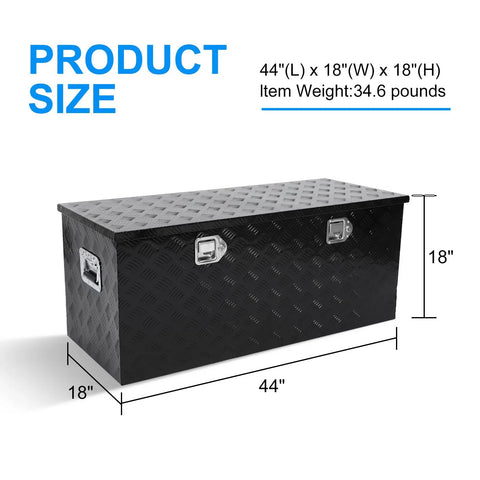 Beefy Heavy Duty Aluminum Truck Bed Tool Box 44 Inch Wide Diamond Plate Waterproof Storage Case with side handle