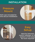 Installation guide for Extra Tall Walk Thru Pet Gate For Large Dogs With Adjustable Pass Through Door Pressure Mounted Safety Barrier.