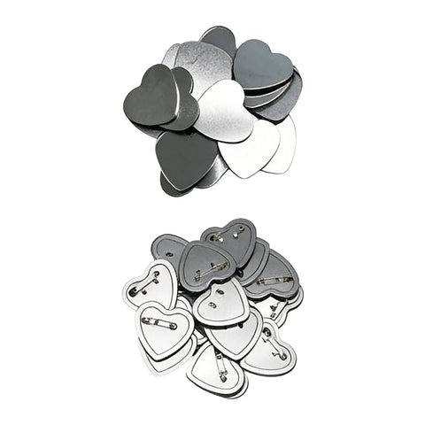 Heavy Duty Button Press Machine With Sturdy Slide Rails Make Custom Heart Badges And Name Labels For School Art Classes Community Events And Parties This Versatile Crafting Tool Is Perfect For Making Unique Accessories Clothes Bags Weddings And - Assorted heart badge backs with pins for crafting.